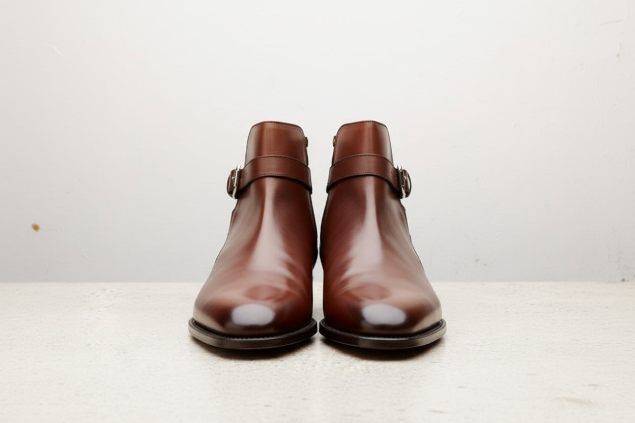 Handmade Mens Brown leather Jodhpurs boot Men monk strap leather ankle boot - front-view