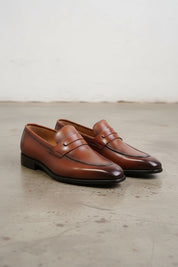 Handmade Mens brown leather moccasins loafer dress shoes - 3-4-right-view