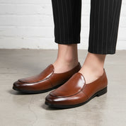 Handmade Mens brown leather moccasins loafer dress shoes, shoes for men - angle-view-showing-depth