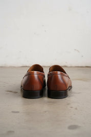 Handmade Mens brown leather moccasins loafer dress shoes - back-view