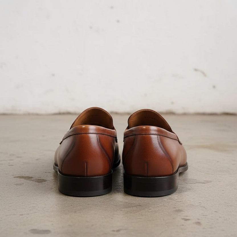 Handmade Mens brown leather moccasins loafer dress shoes - back-view