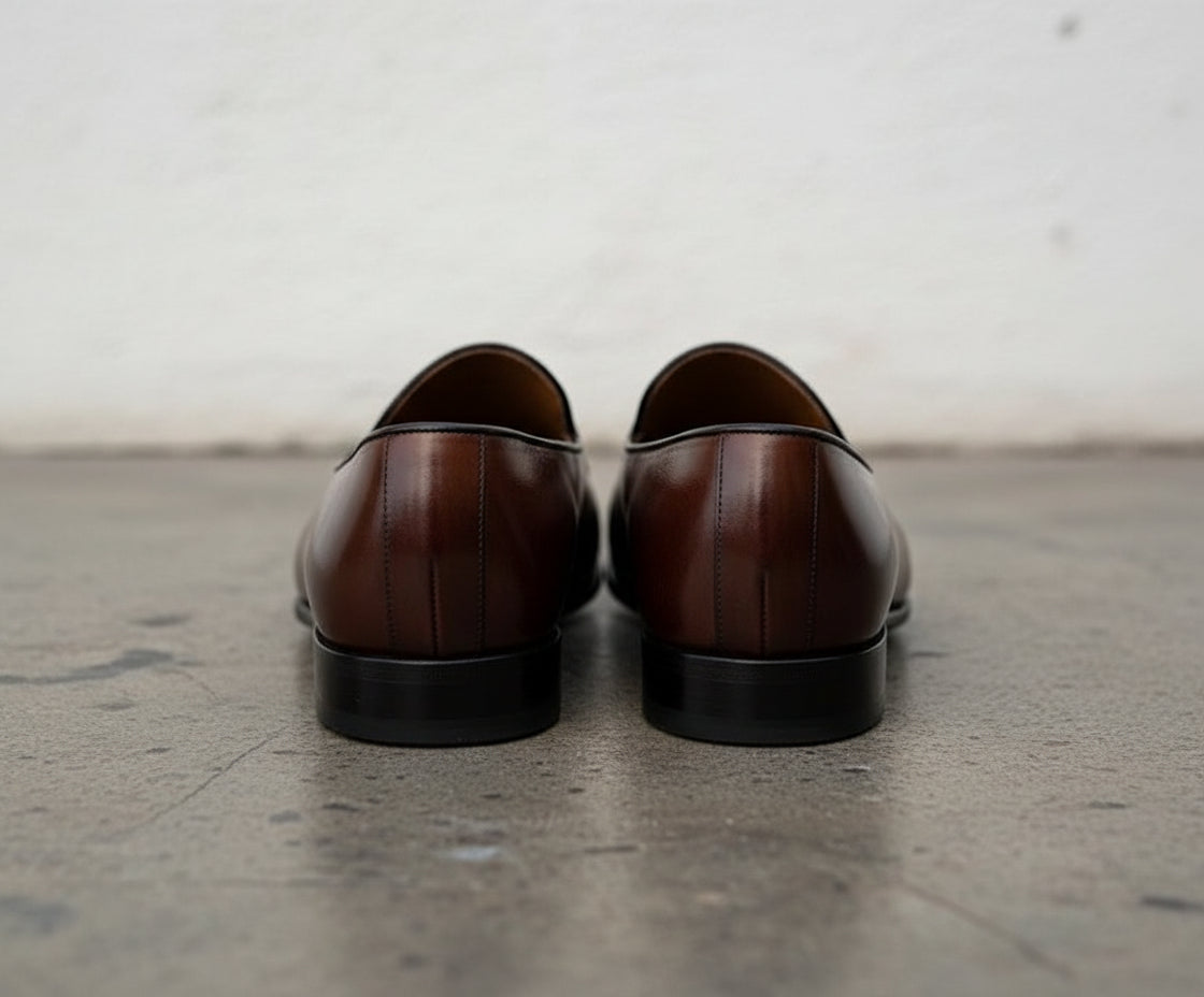 Handmade Mens brown leather moccasins loafer dress shoes, Men Penny loafer - back-view