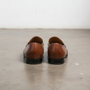 Handmade Mens brown leather moccasins loafer dress shoes, shoes for men - back-view