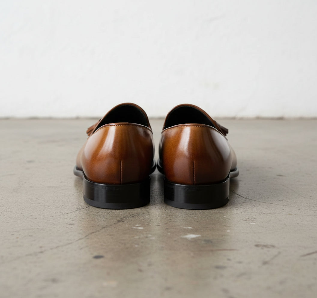 Handmade Mens brown leather moccasins loafer dress shoes, gift for men - back-view