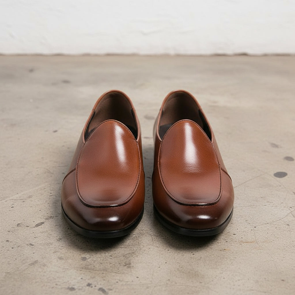 Handmade Mens brown leather moccasins loafer dress shoes, shoes for men - front-view