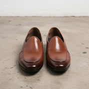 Handmade Mens brown leather moccasins loafer dress shoes, shoes for men - front-view