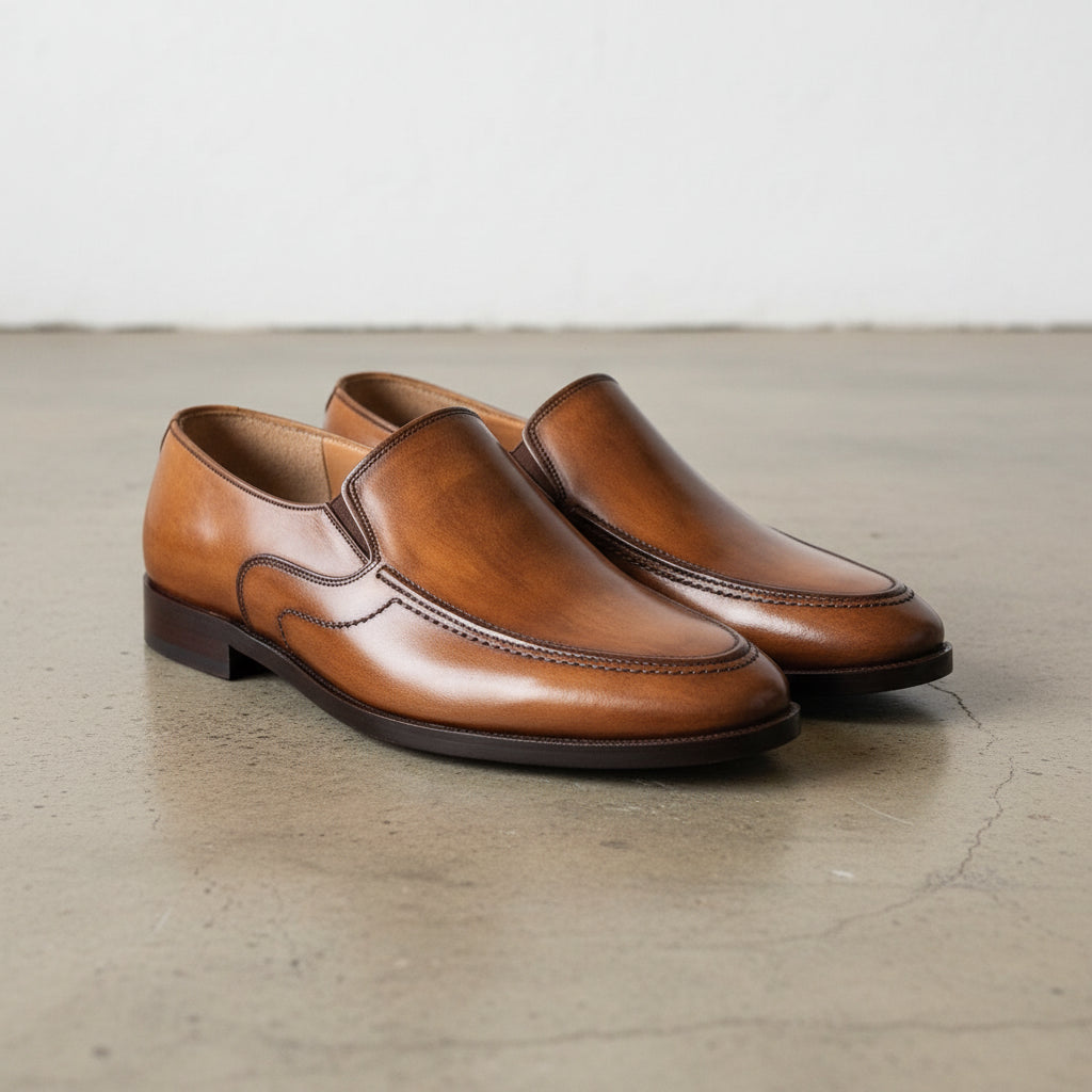 Handmade Mens brown leather moccasins shoes, Men brown leather loafer - 3-4-right-view