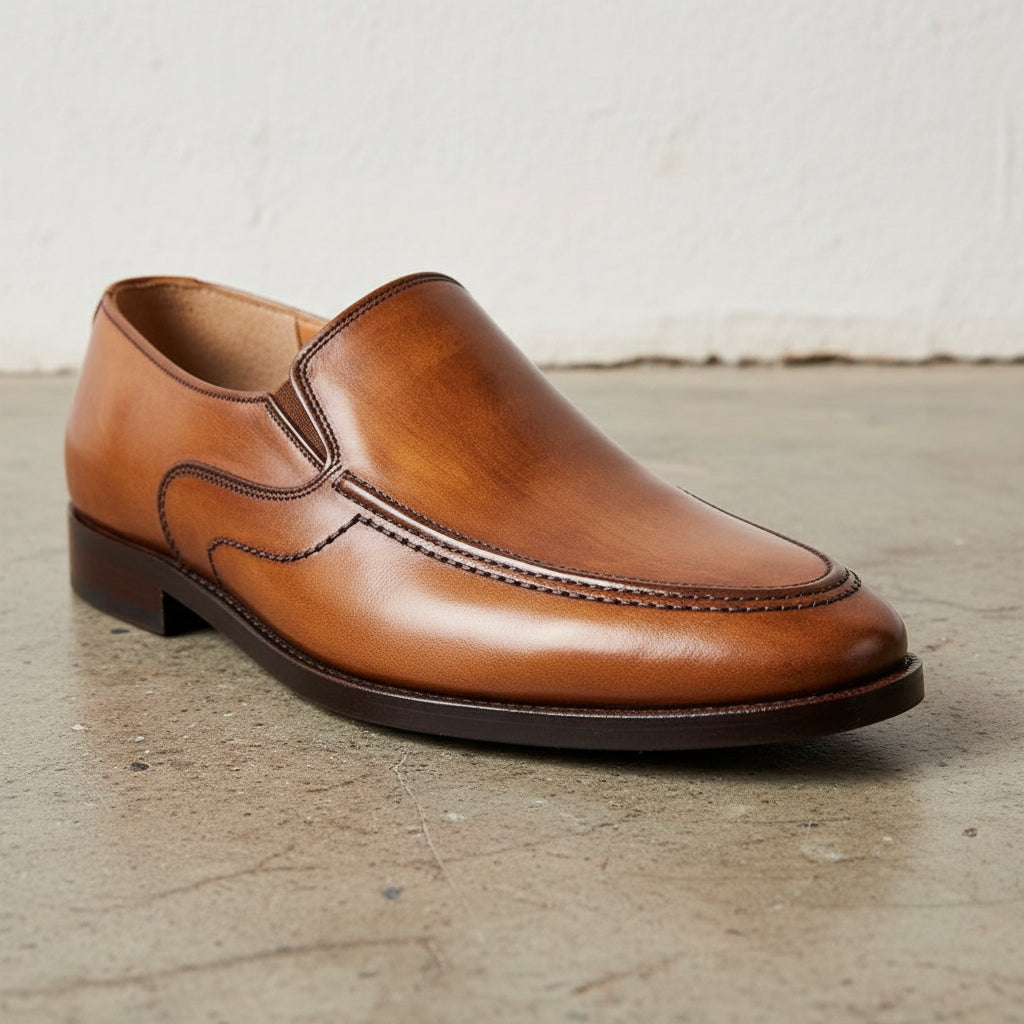 Handmade Mens brown leather moccasins shoes, Men brown leather loafer - detail-view-showing-texture