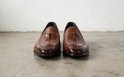 Handmade Mens brown leather tassels moccasins loafer dress shoes - front-view