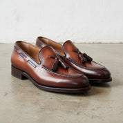 Handmade Mens brown leather tassels shoes, Men brown leather Loafer - 3-4-right-view
