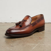 Handmade Mens brown leather tassels shoes, Men brown leather Loafer - detail-view-showing-texture