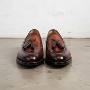 Handmade Mens brown leather tassels shoes, Men brown leather Loafer - front-view
