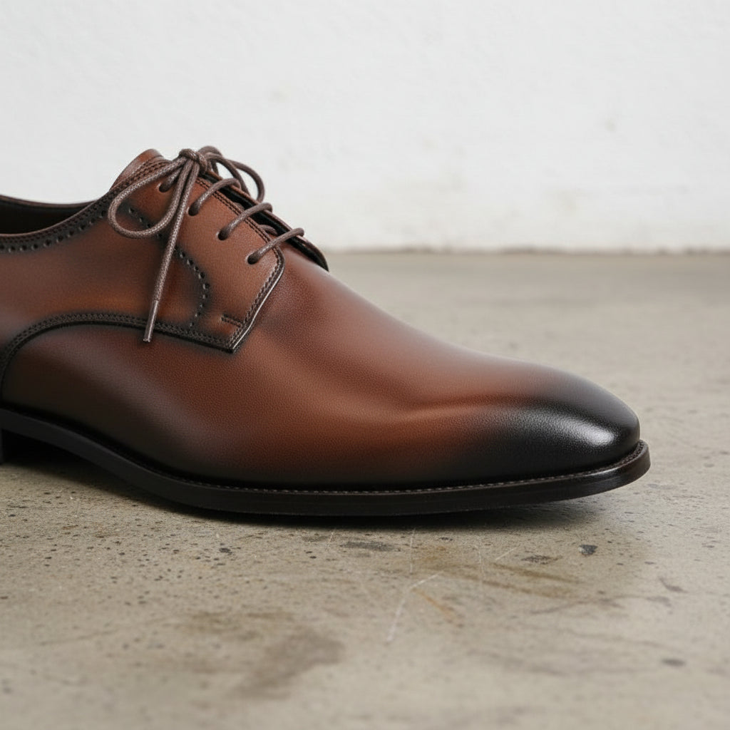 Handmade Mens Brown Oxford dress shoes, Men brown leather derby shoes - detail-view-showing-texture