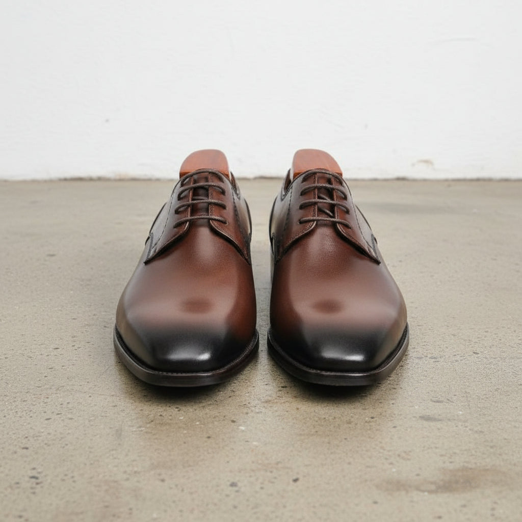 Handmade Mens Brown Oxford dress shoes, Men brown leather derby shoes - front-view