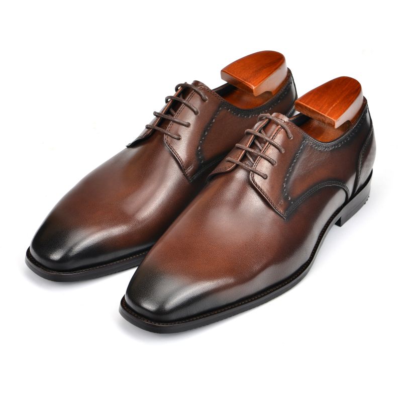 Men's Brown Leather Oxford Dress Shoes, Handmade Derby Style – Rebels