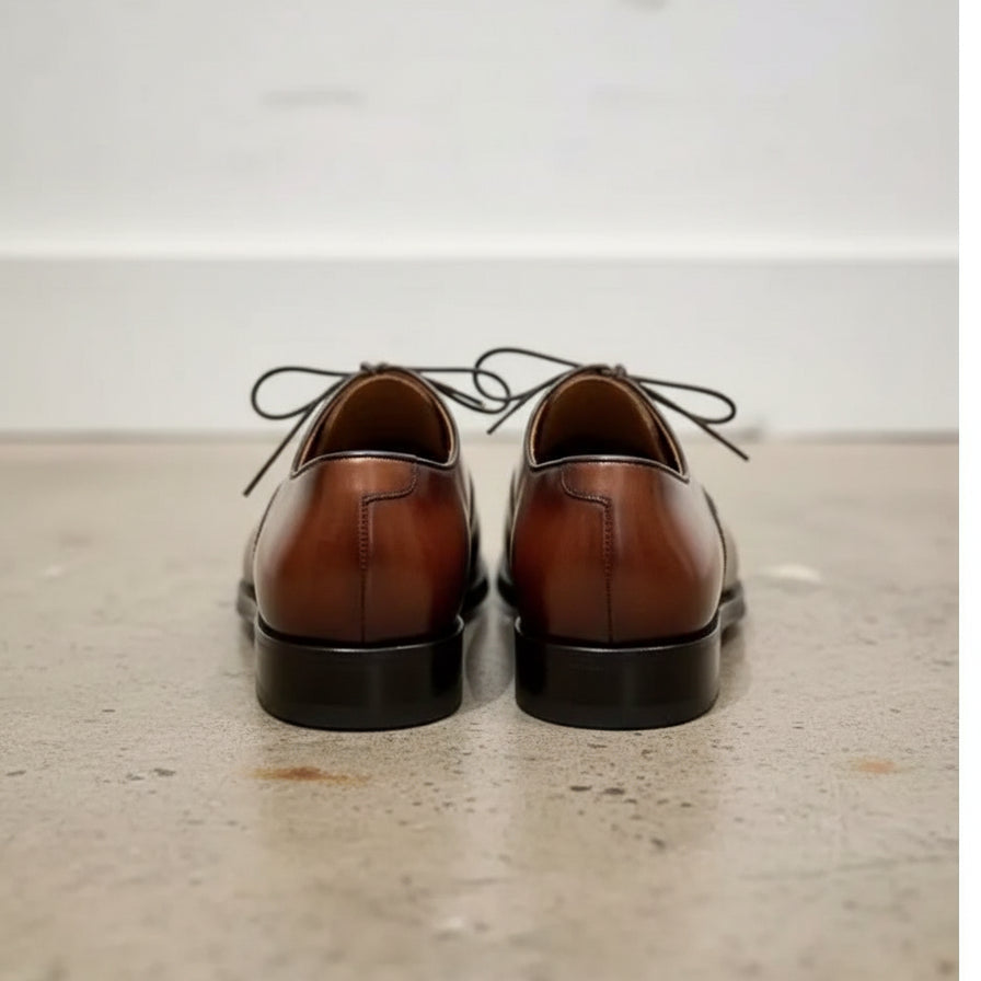Handmade Mens brown oxford dress shoes, Mens burnish lace up tuxedo shoes - back-view