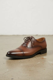 Handmade Mens brown oxford dress shoes, Mens burnish brown tuxedo shoes - detail-view-showing-texture