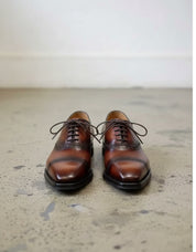 Handmade Mens brown oxford dress shoes, Mens burnish lace up tuxedo shoes - front-view