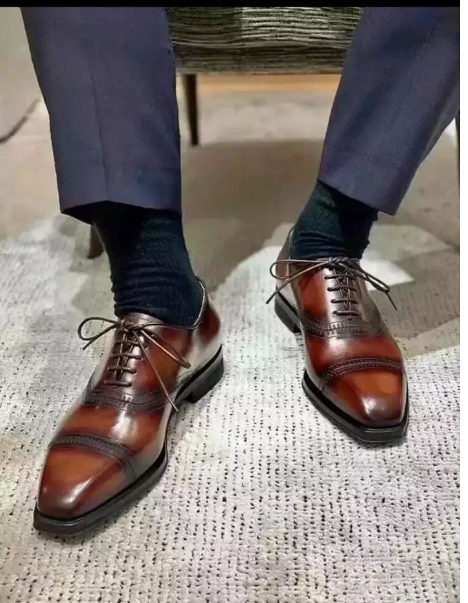 Brown Cap-Toe Leather Oxfords — Fisk US 12 / Brown / D Brown Cap-Toe Leather Oxfords — Fisk US 12 / Brown / D