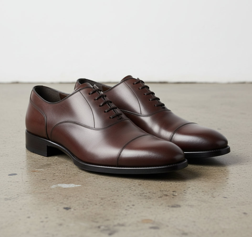 Handmade Mens brown oxford shoes, Men leather office shoes, gift for him - angle-view-showing-depth