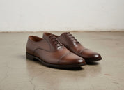 Handmade Mens brown Oxfords leather dress shoes, Men formal lace up shoes - angle-view-showing-depth