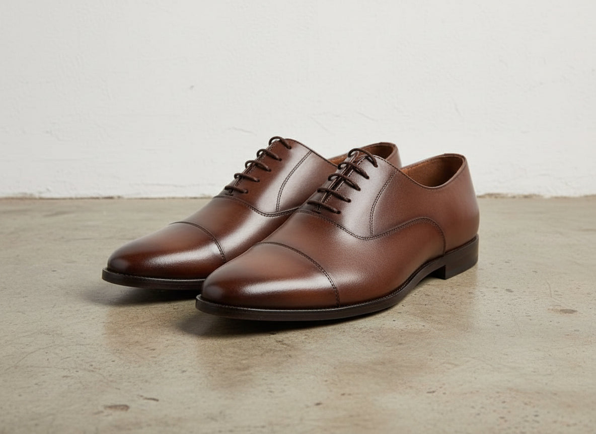 Handmade Mens brown Oxfords leather dress shoes, Men formal lace up shoes - front-view