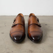 Handmade Mens brown oxfords shoes, Men double buckle leather shoes - front-view