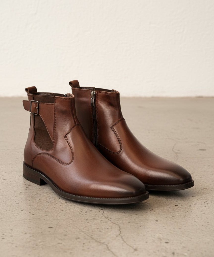 Handmade Mens brown side zip chelsea boots, Men elegant dress boots - 3-4-right-view