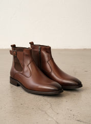 Handmade Mens brown side zip chelsea boots, Men elegant dress boots - 3-4-right-view