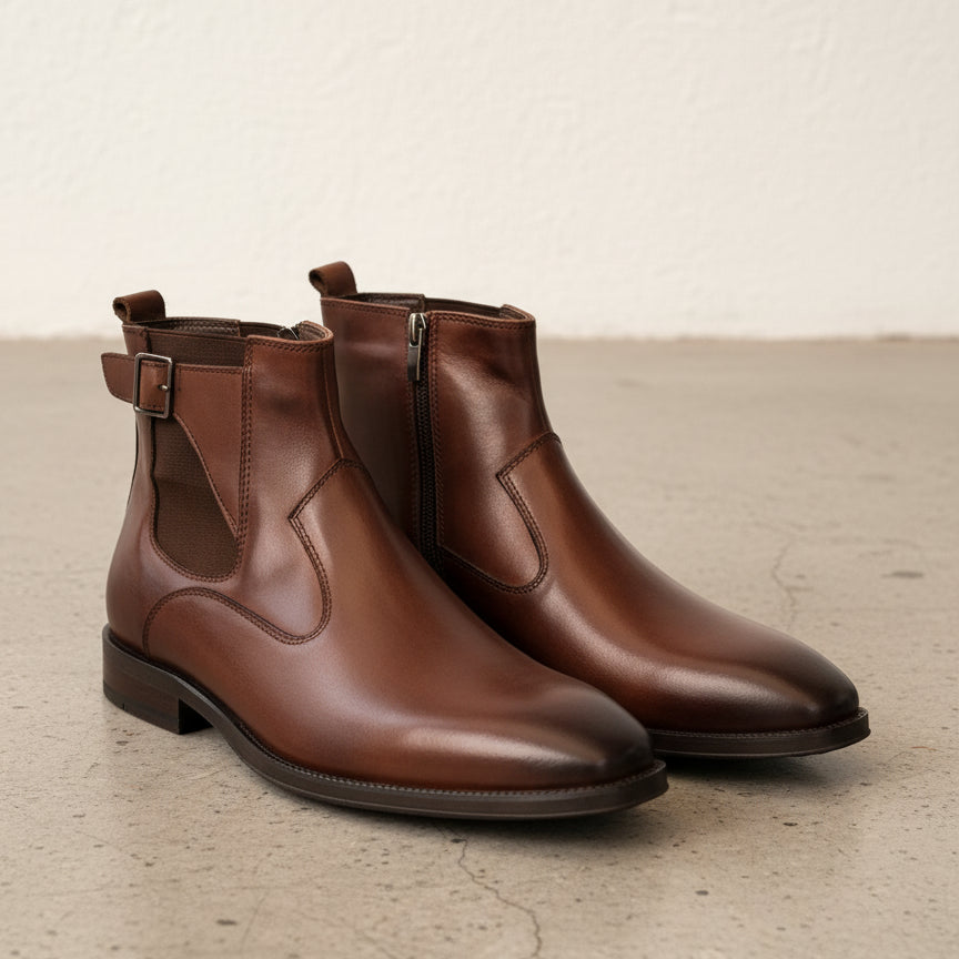 Handmade Mens brown side zip chelsea boots, Men elegant dress boots - 3-4-right-view