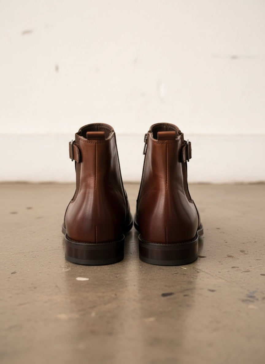 Handmade Mens brown side zip chelsea boots, Men elegant dress boots - back-view