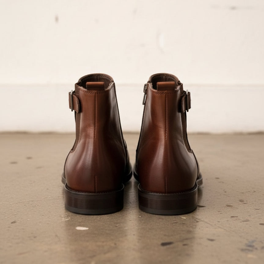 Handmade Mens brown side zip chelsea boots, Men elegant dress boots - back-view
