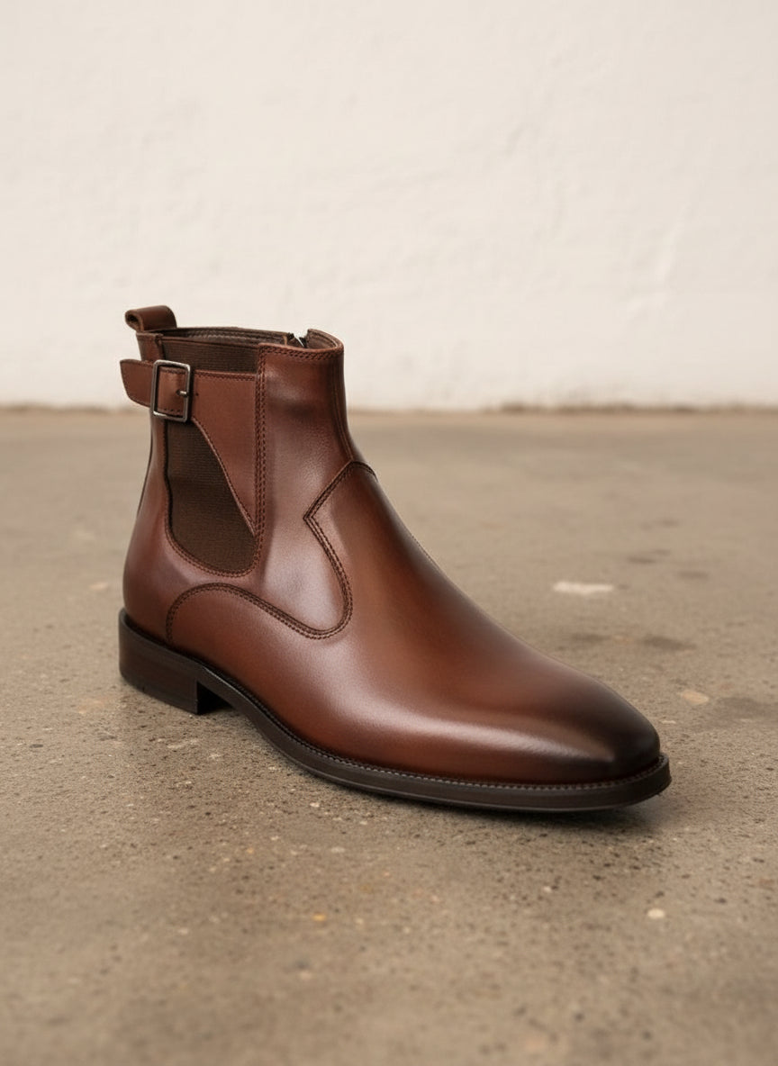 Handmade Mens brown side zip chelsea boots, Men elegant dress boots - detail-view-showing-texture