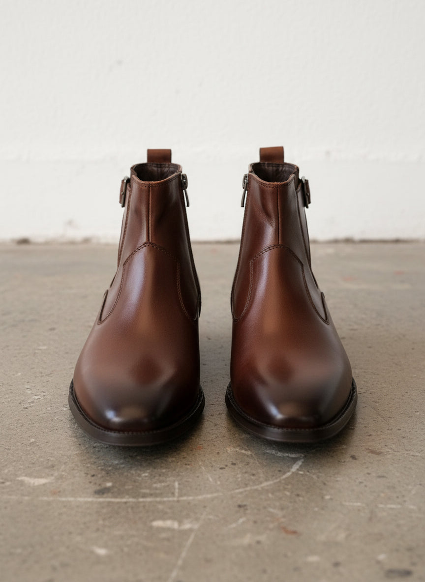 Handmade Mens brown side zip chelsea boots, Men elegant dress boots - front-view