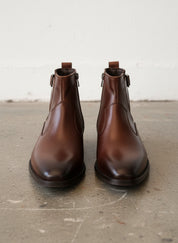 Handmade Mens brown side zip chelsea boots, Men elegant dress boots - front-view