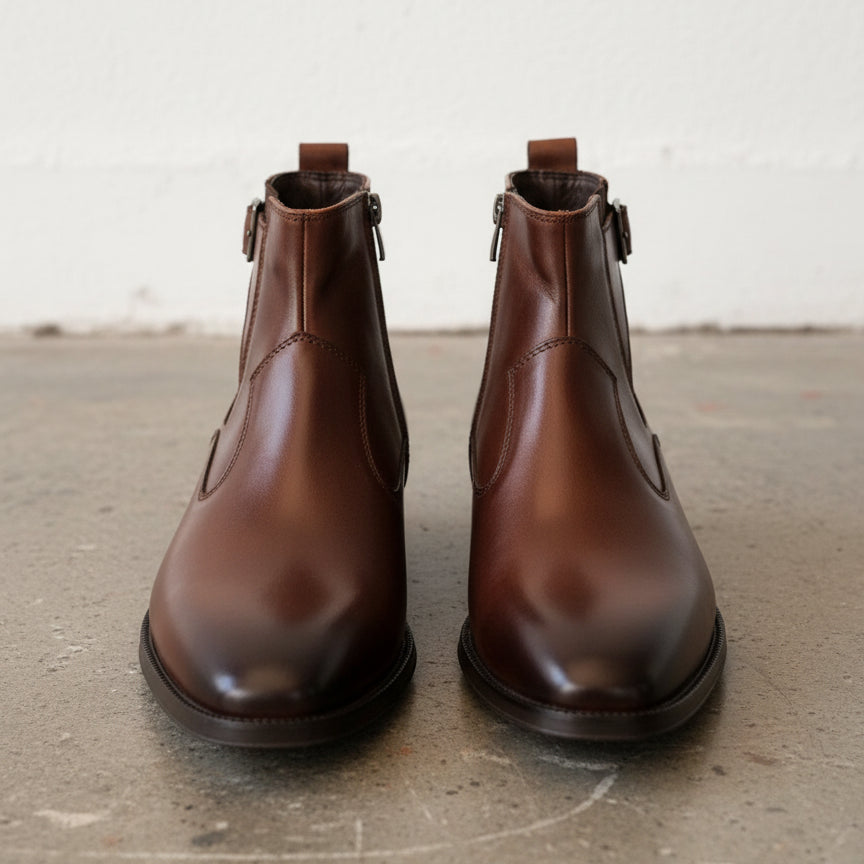 Handmade Mens brown side zip chelsea boots, Men elegant dress boots - front-view