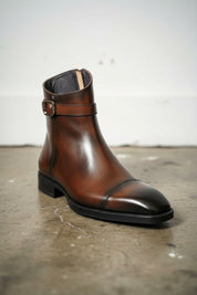 Handmade Mens brown side zip patina leather ankle boots, Men elegant boot - detail-view-showing-texture
