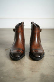 Handmade Mens brown side zip patina leather ankle boots, Men elegant boot - front-view