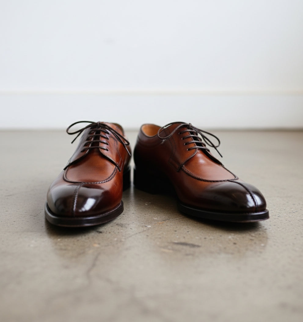 Handmade Mens Brown Split toe Shoes, Men brown lace up dress shoes - front-view