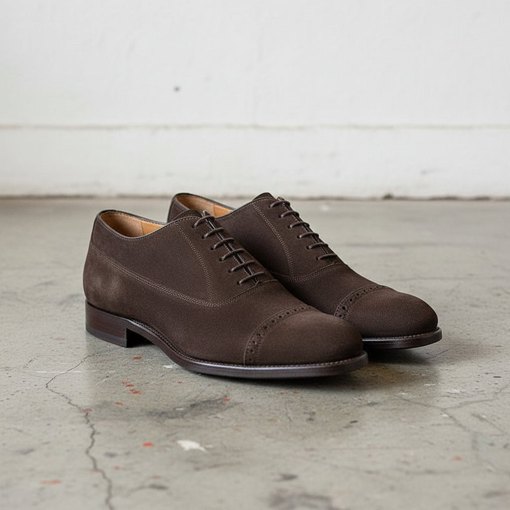 Handmade Mens brown suede ankle boots, Men lace up boot, Men cap toe boot - angle-view-showing-depth