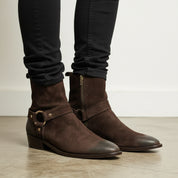 Handmade Mens Brown suede ankle Boots, Mens zipper boot - 3-4-right-view