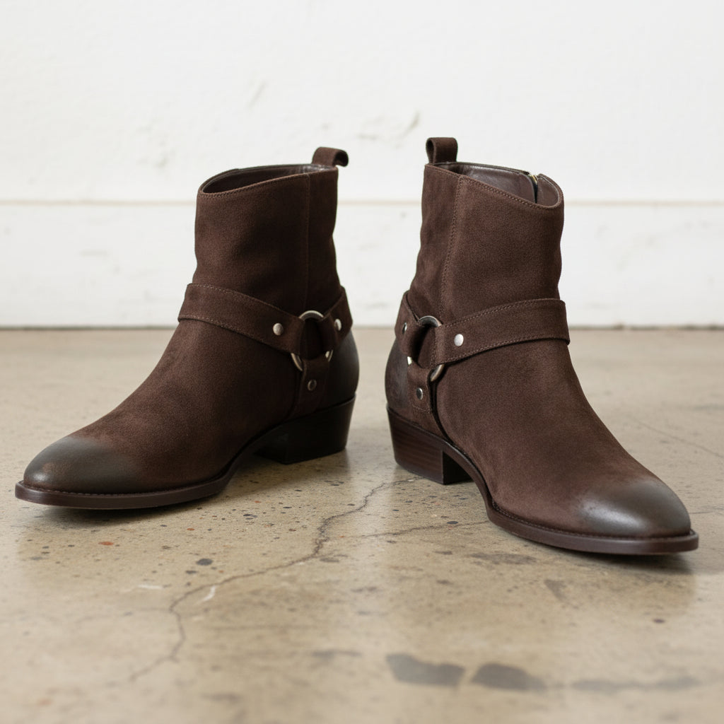 Handmade Mens Brown suede ankle Boots, Mens zipper boot - angle-view-showing-depth