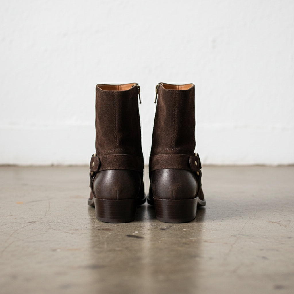 Handmade Mens Brown suede ankle Boots, Mens zipper boot - back-view
