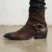 Handmade Mens Brown suede ankle Boots, Mens zipper boot - detail-view-showing-texture