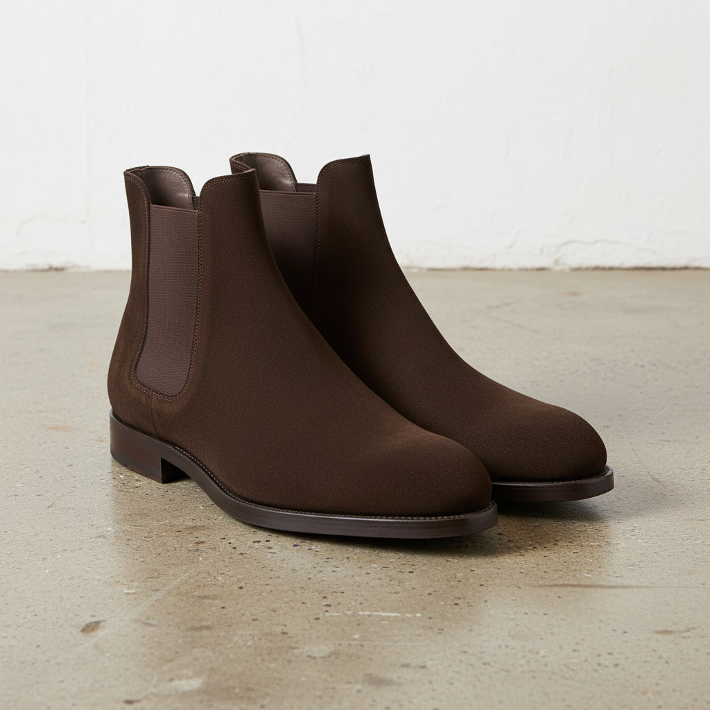 Handmade Mens brown suede chelsea boots, Men ankle boot, Men round toe boot - angle-view-showing-depth