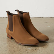 Handmade Mens brown suede chelsea boots, Men dress boots, ankle boots men - angle-view-showing-depth