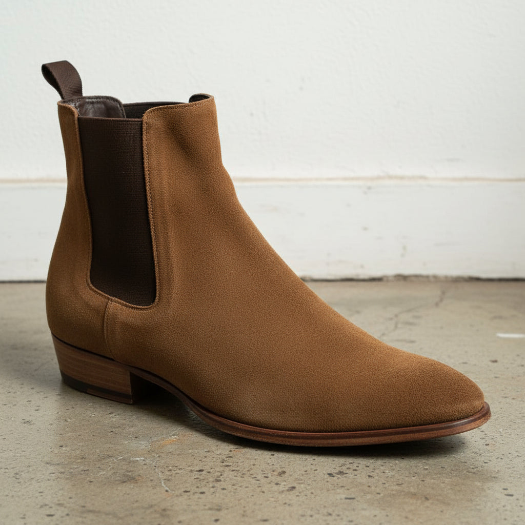 Handmade Mens brown suede chelsea boots, Men dress boots, ankle boots men - detail-view-showing-texture