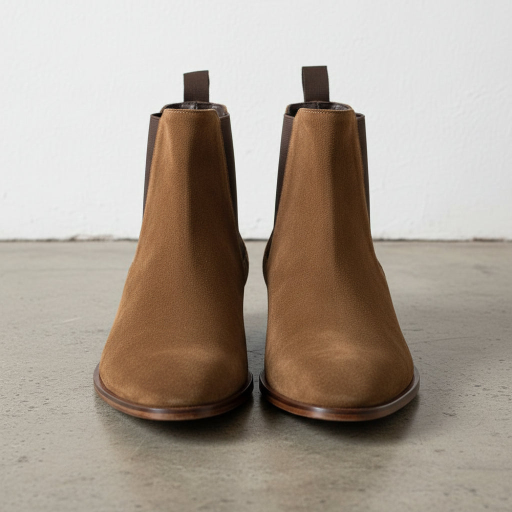 Handmade Mens brown suede chelsea boots, Men dress boots, ankle boots men - front-view