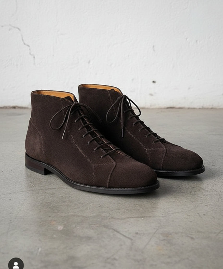 Handmade Mens Brown Suede Dress Boots, Men Brown Formal Boot, Ankle