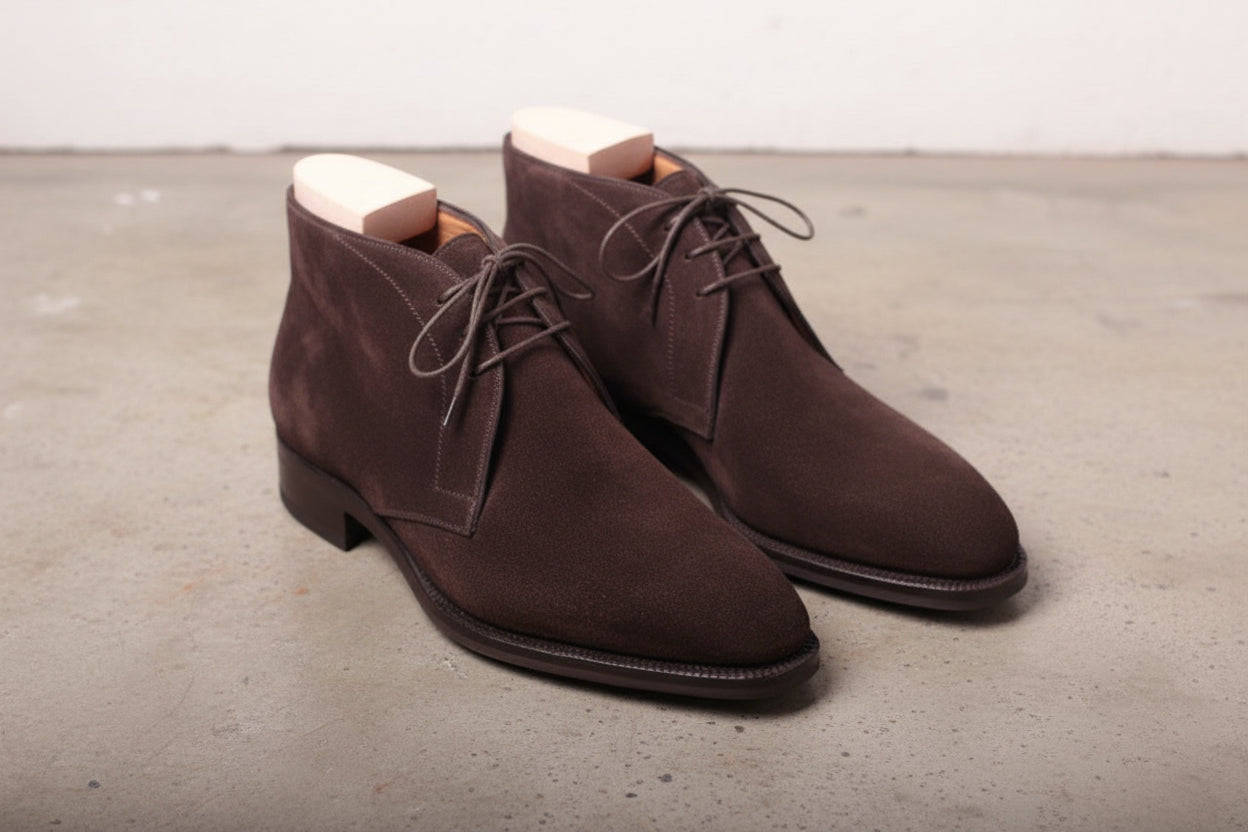 Handmade Mens brown suede dress boots, Men brown formal boot, Men boots - angle-view-showing-depth